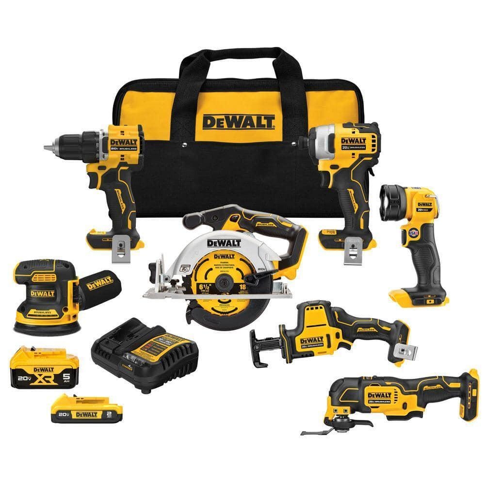 DEWALT Cordless 7 Tool Combo Kit 20V Li Ion Brushless W 3 Batteries Charger