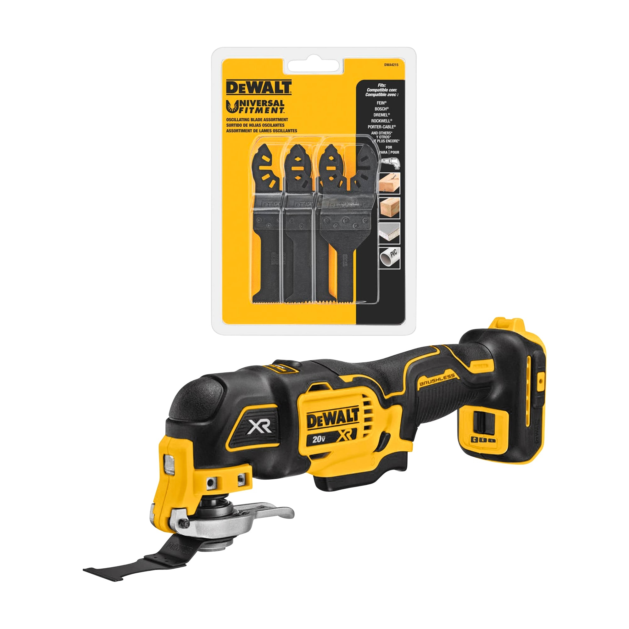 DEWALT Cordless Brushless 20 volt Max Variable Speed Oscillating Multi Tool Kit U0026 3 Pack Bi Metal Oscillating Tool Blade