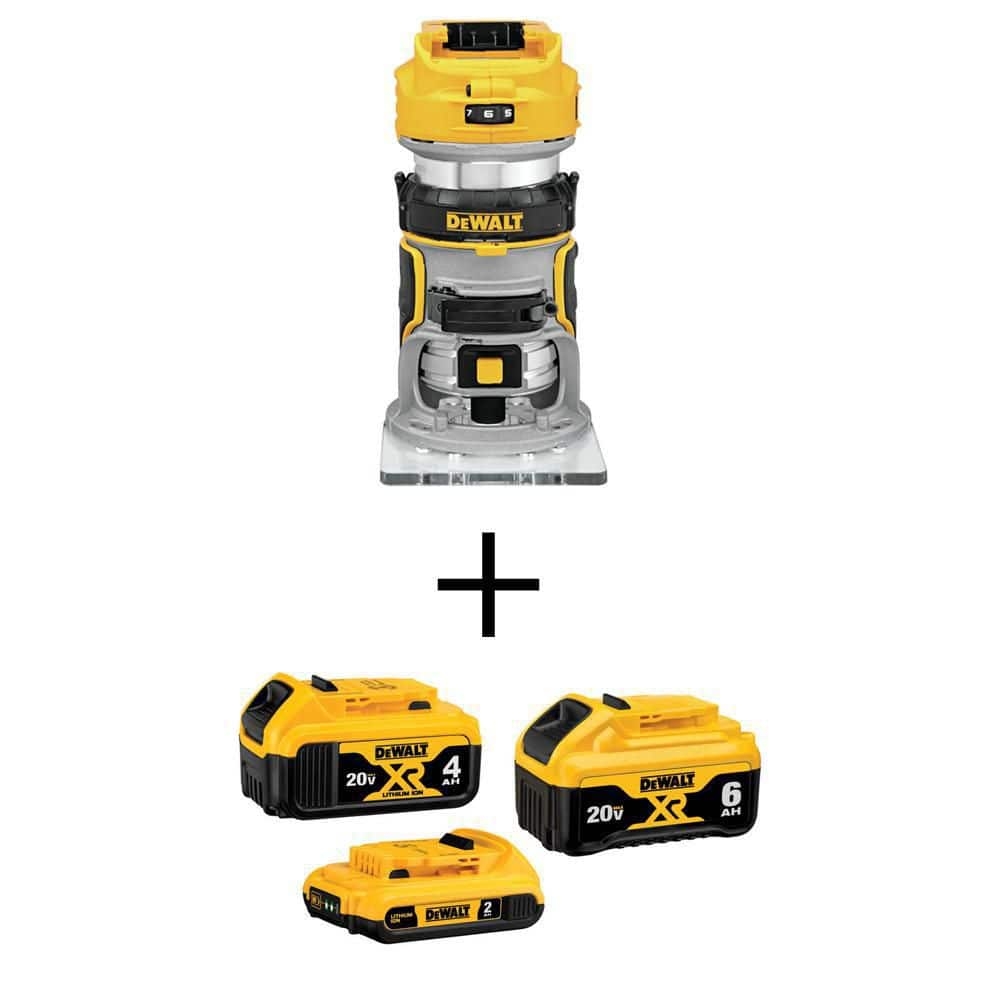 DeWalt DCB346 3WCW600B 20V Max XR Cordless Compact Fixed Base Router 1 20V 6 0Ah Battery 1 20V 4 0Ah Battery And 1 2 0Ah Battery