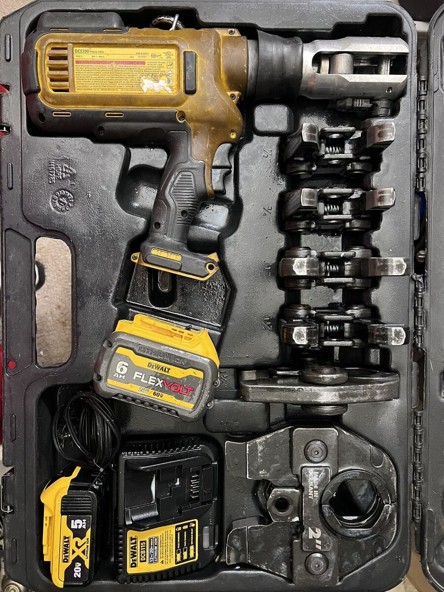 DeWALT DCE200 20V Plumbing Pipe Press Tool Kit With Crimping Heads 60V 6 0AH 