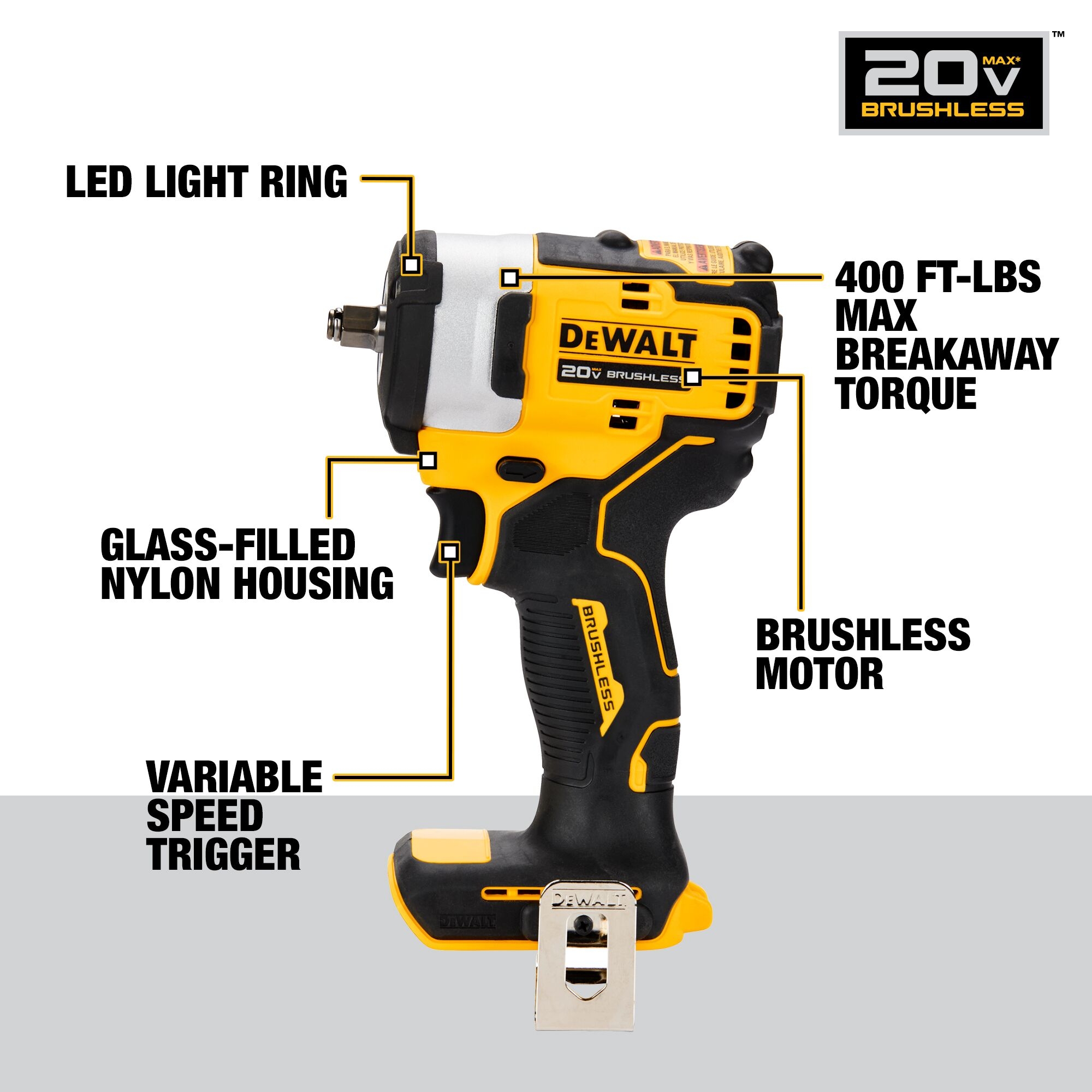 DeWalt DCF913B 20V MAX 3 8 in Cordless Impact Wrench With Hog Ring Anvil Tool Only