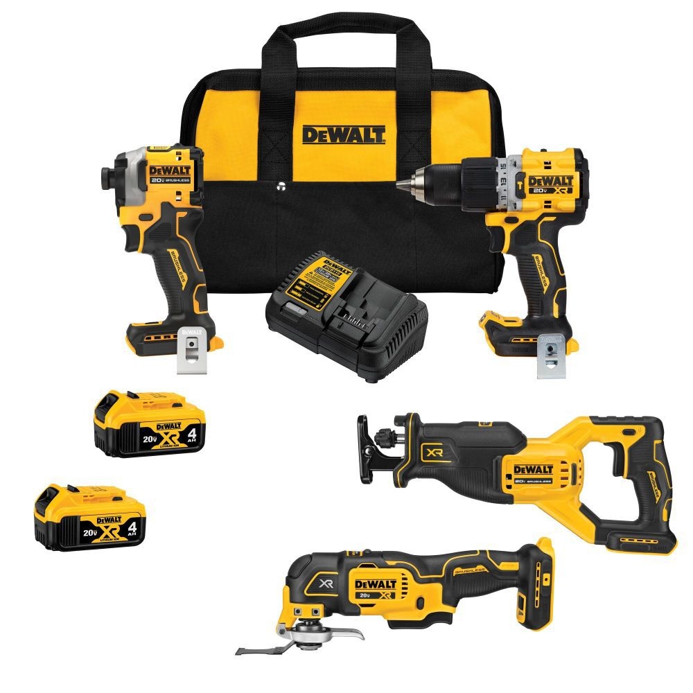 DeWalt DCK4050M2 20V Max Lithium Ion Cordless Brushless 4 Tool Combo Kit With 4 0Ah Batteries Charger And Kit Bag