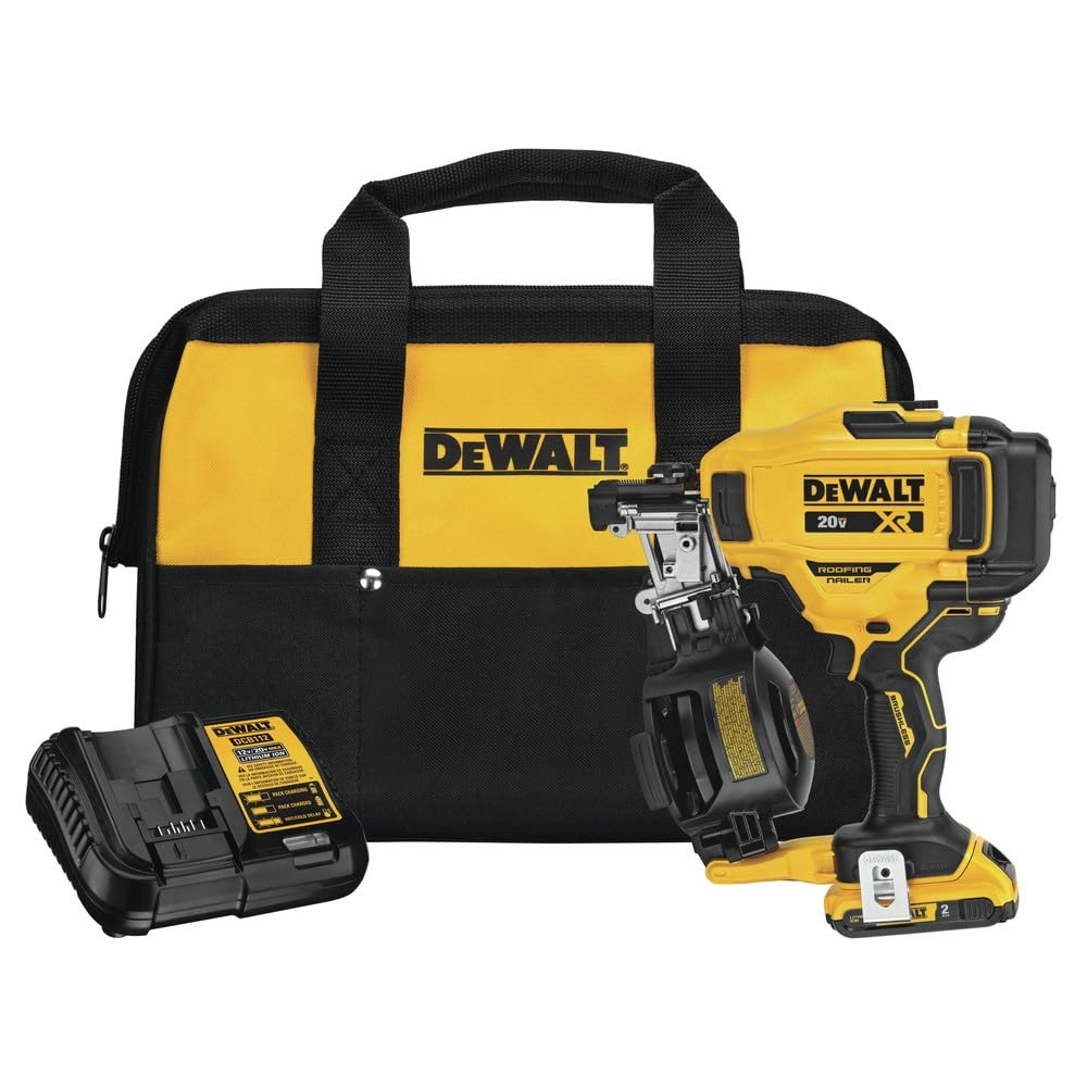 DeWALT DCN45RND1 20V 15 Degrees Lithium Ion Cordless Coil Roofing Nailer Kit Amazon