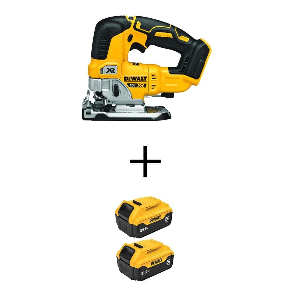 DeWalt DCS334BWCB205 2 20V Max XR Lithium Ion Cordless Brushless Jigsaw With 2 20V Max XR Premium Lithium Ion 5 0 Ah Battery Packs