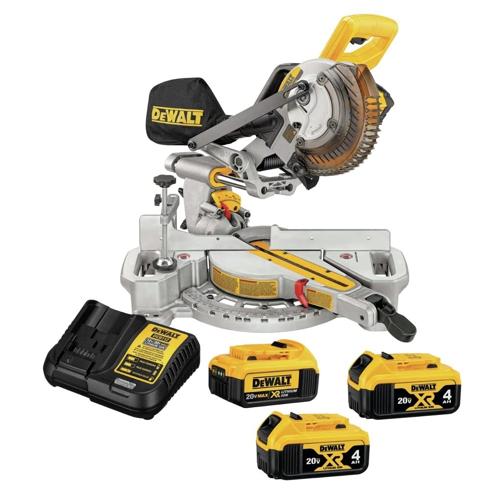 Dewalt DCS361M1 DCB204 2 BNDL 20V MAX XR Brushed Lithium Ion 7 1 4 In Cordless Sliding Miter Saw Kit With 3 Batteries Bundle 4 Ah Amazon