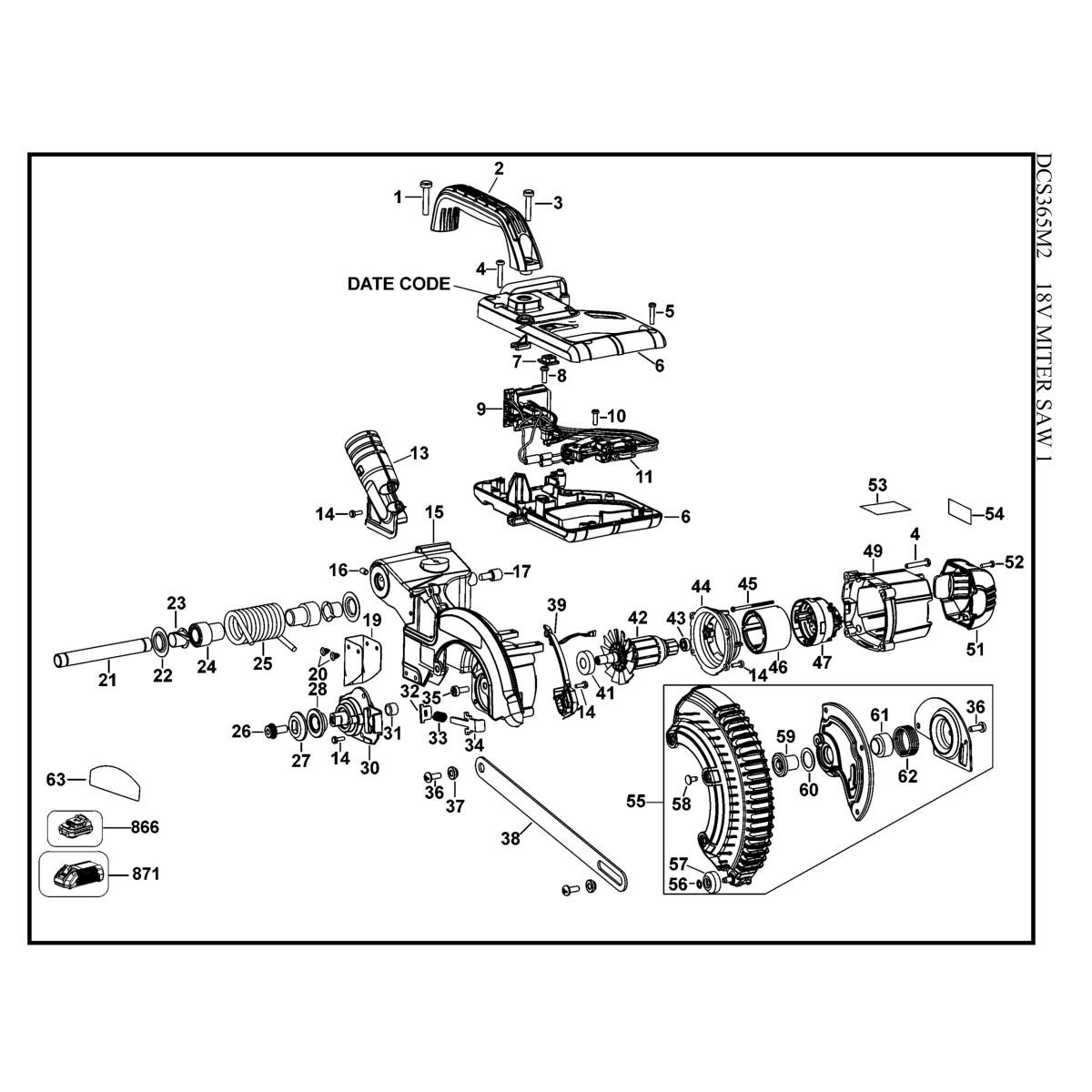 Dewalt Dcs365M2 Gb 18V Mitre Saw Spare Parts Spare Parts Tools And Parts Direct