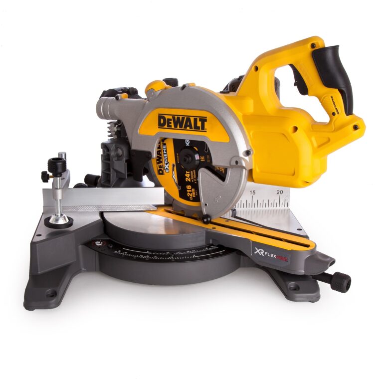 DEWALT DCS777T2 54 V 216 Mm XR Cordless Flexvolt Mitre Saw With 2 X 6 A Batteries Yellow Black Amazon co uk DIY U0026 Tools