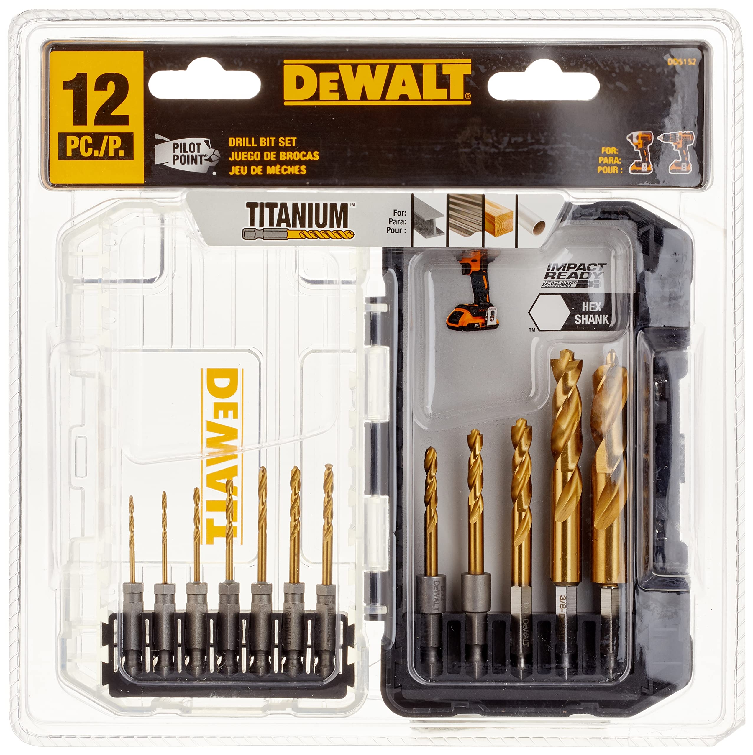 DEWALT Drill Bit Set Titanium Impact Ready Ideal For Metal Wood And Plastic 12 Piece DD5152 Amazon