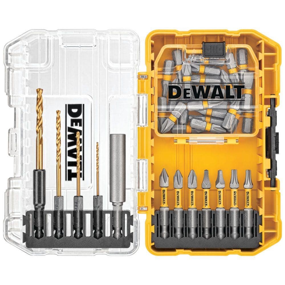 DeWalt Driving Bit And Black Oxide Drill Bit Set With Right Angle Adapter And Tough Case 40 Piece 