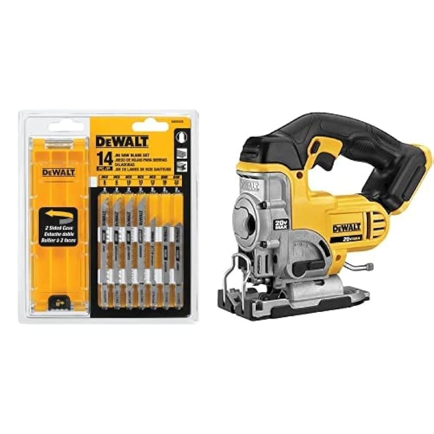 DEWALT DW3742C 14 Piece T Shank Jig Saw Blade Set With Case And DEWALT DCS331B 20 Volt MAX Li Ion Jig Saw Tool Only Yellow Amazon