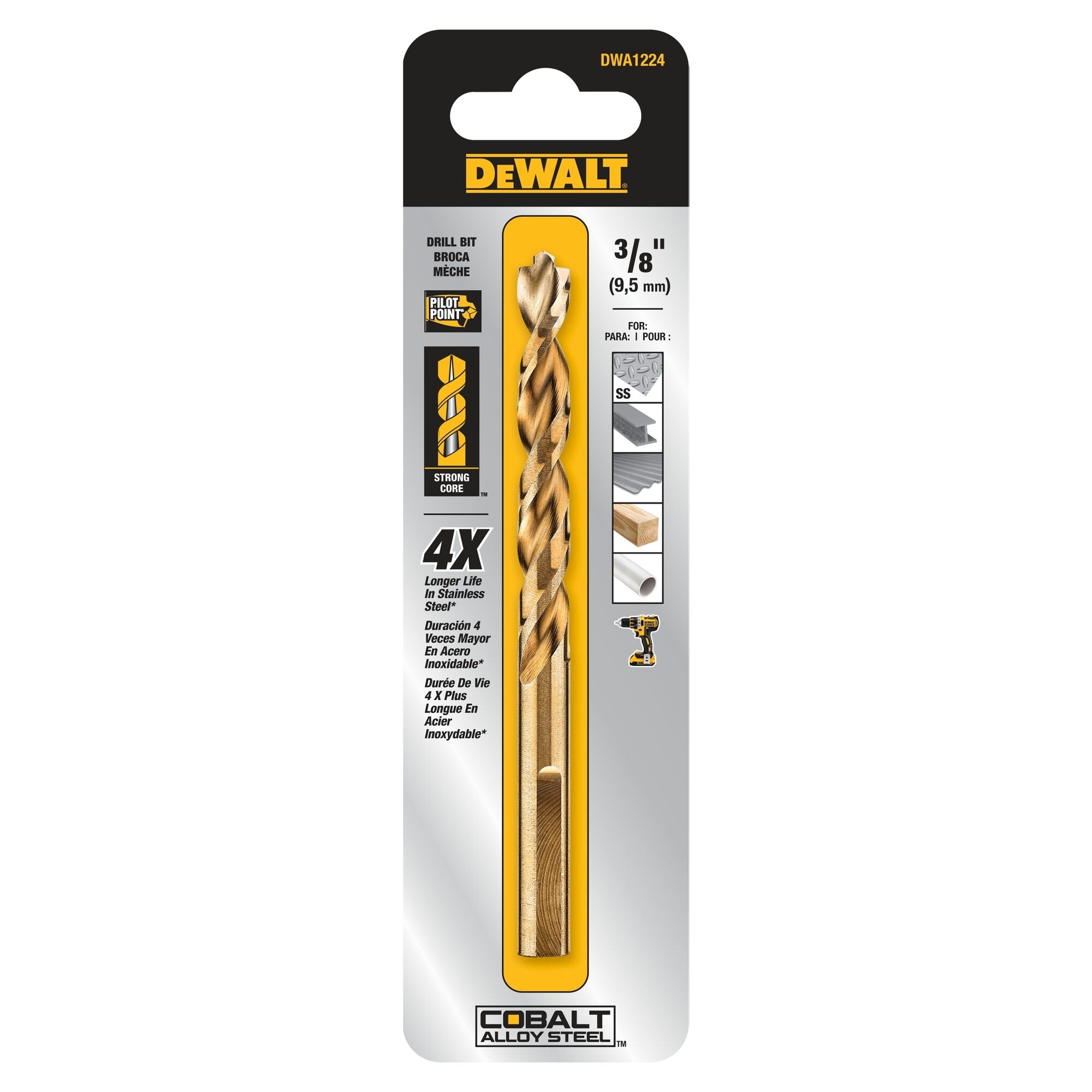 DeWalt DWA1224 Cobalt Pilot Point Drill Bit 3 8 In 