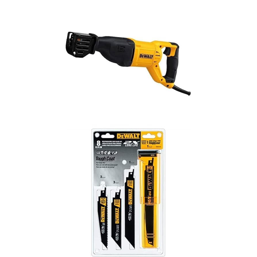 DEWALT DWE305 12 Amp Corded Reciprocating Saw With DWA4101 Bi Metal 2X Reciprocating Saw Blade Set 8 Piece Amazon
