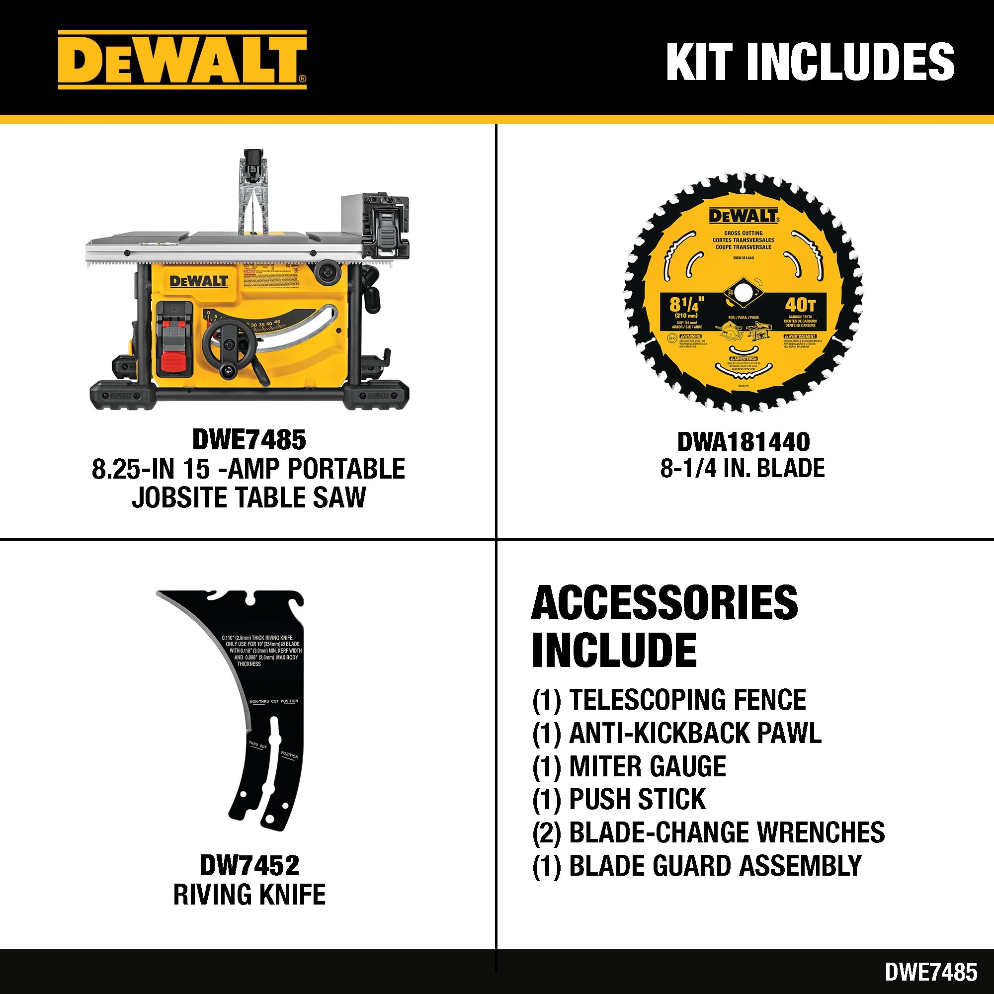 DeWalt DWE7485 8 1 4 In Compact Jobsite Table Saw