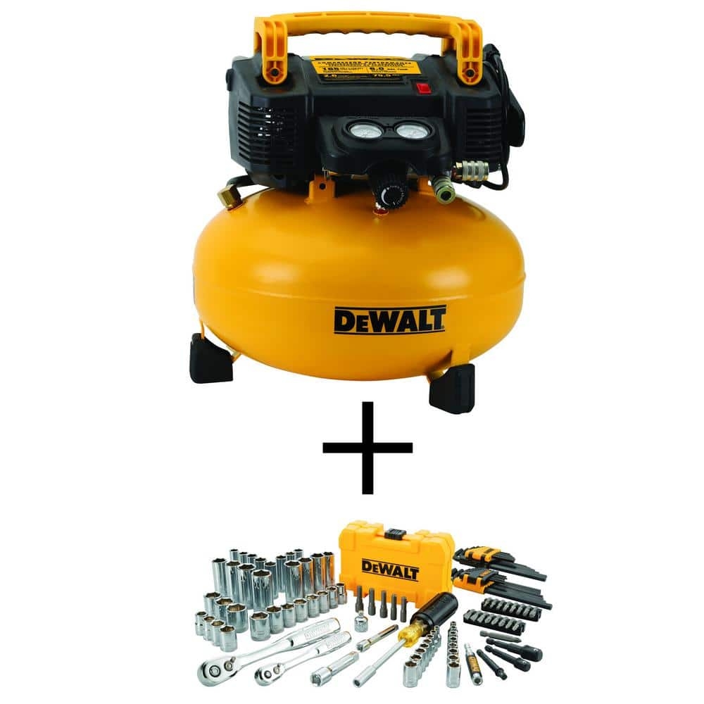 DeWalt DWFP55126W3801 6 Gal 165 Psi Electric Pancake Air Compressor And 1 4 In X 3 8 In Drive Chrome Mechanics Tool Set 108 Piece 