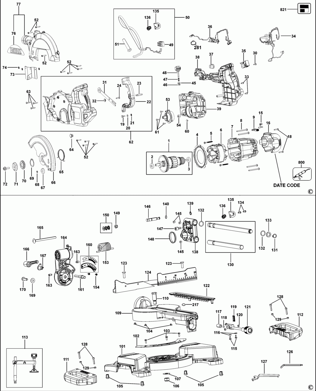 dewalt drop saw parts
