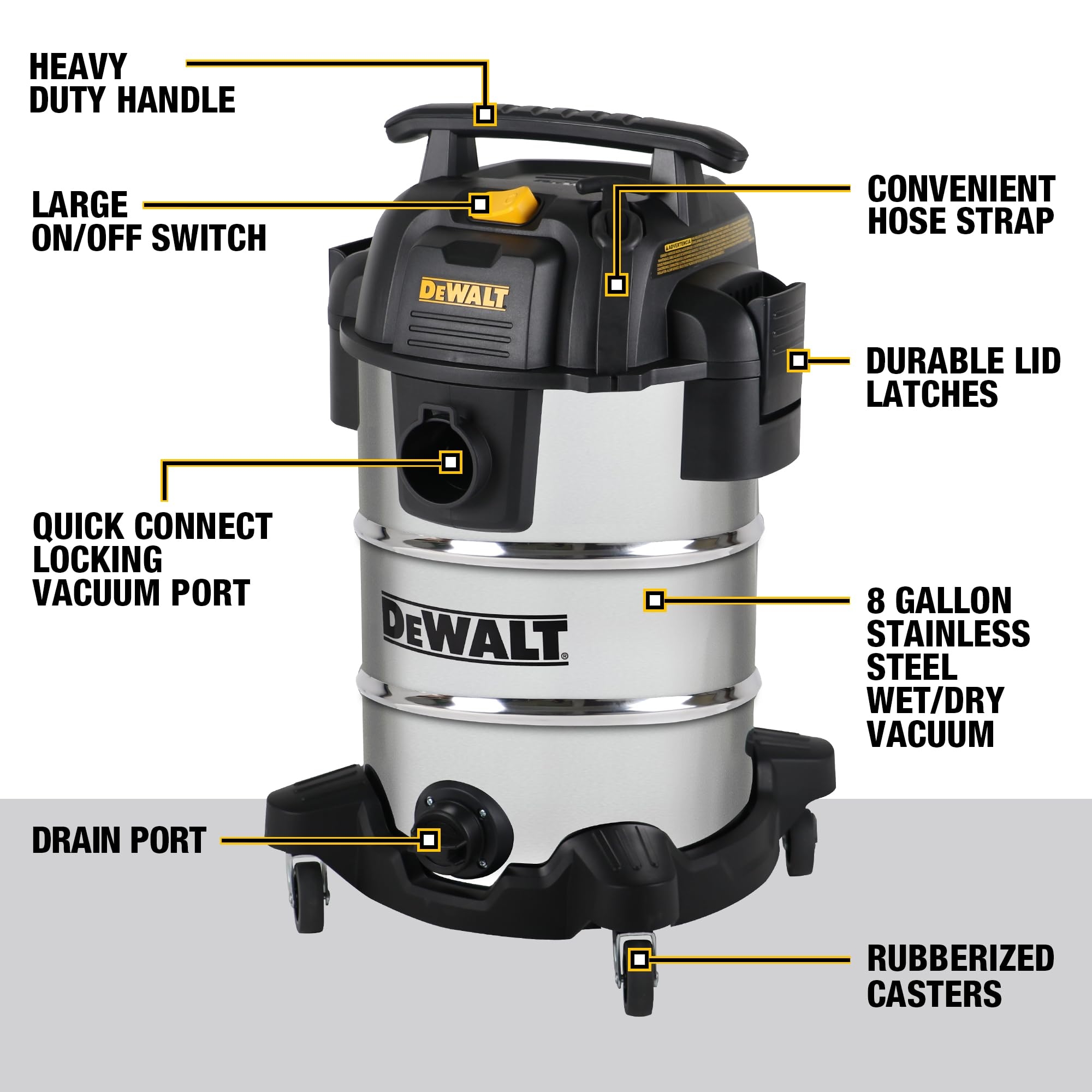 DEWALT DXV08S 8 Gallon Wet Dry Vacuum 4 Peak HP Shop Vacuum Stainless Steel Tank Silver Amazon Industrial U0026 Scientific