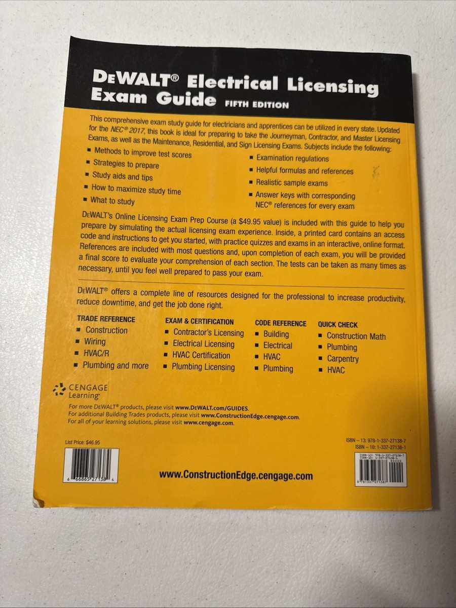DEWALT Electrical Licensing Exam Guide 5th Ed 1337271381 VERY GOOD 9781337271387 EBay