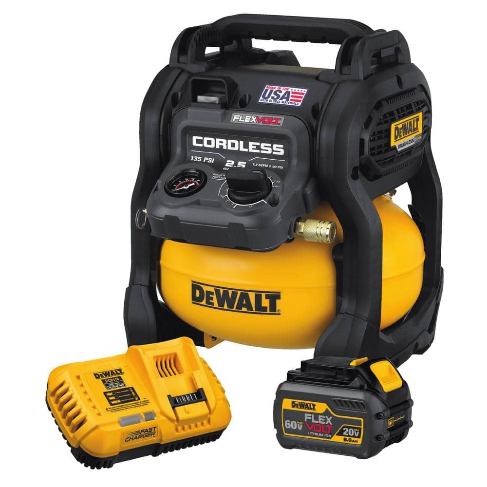 DEWALT FLEXVOLT 2 5 Gal 60V MAX Brushless Cordless Electric Air Compressor Kit With 2 0Ah Battery And Charger DCC2560T1 The Home Depot