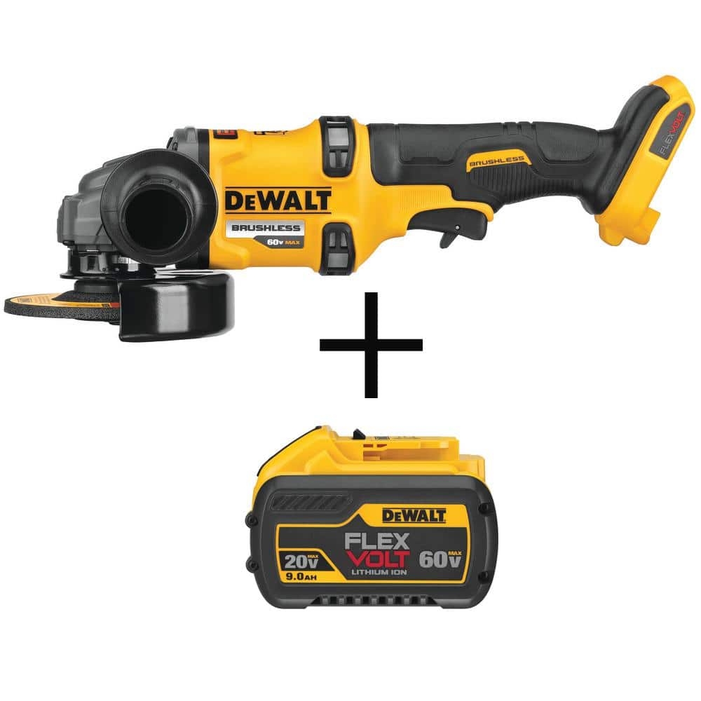 DEWALT FLEXVOLT 60 Volt Li Ion MAX Cordless 4 1 2 6 In Small Angle Grinder Tool Only W FLEXVOLT 20 V 60 V MAX Battery 9Ah DCG418BWDCB609 The Home Depot