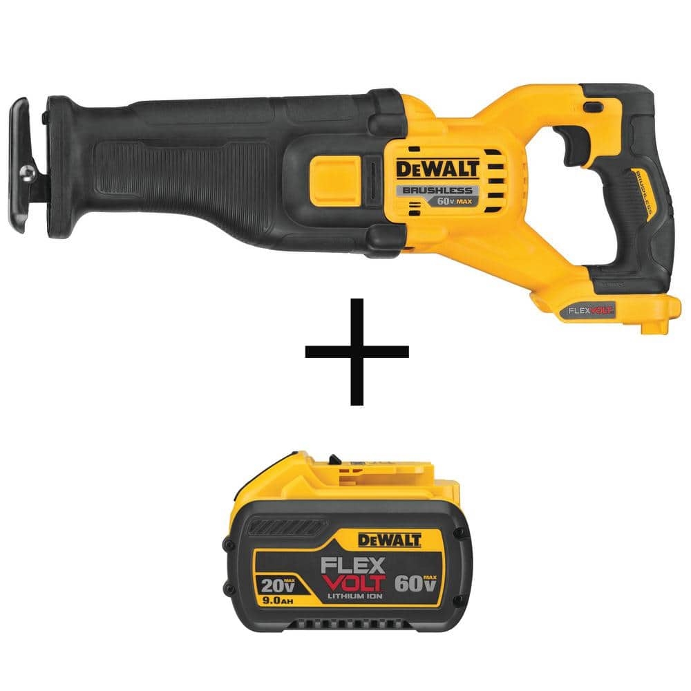 DEWALT FLEXVOLT 60 Volt MAX Li Ion Cordless Brushless Reciprocating Saw With FLEXVOLT 20V 60V Battery Pack 9 0 Ah Tool Only DCS389BWDCB609 The 
