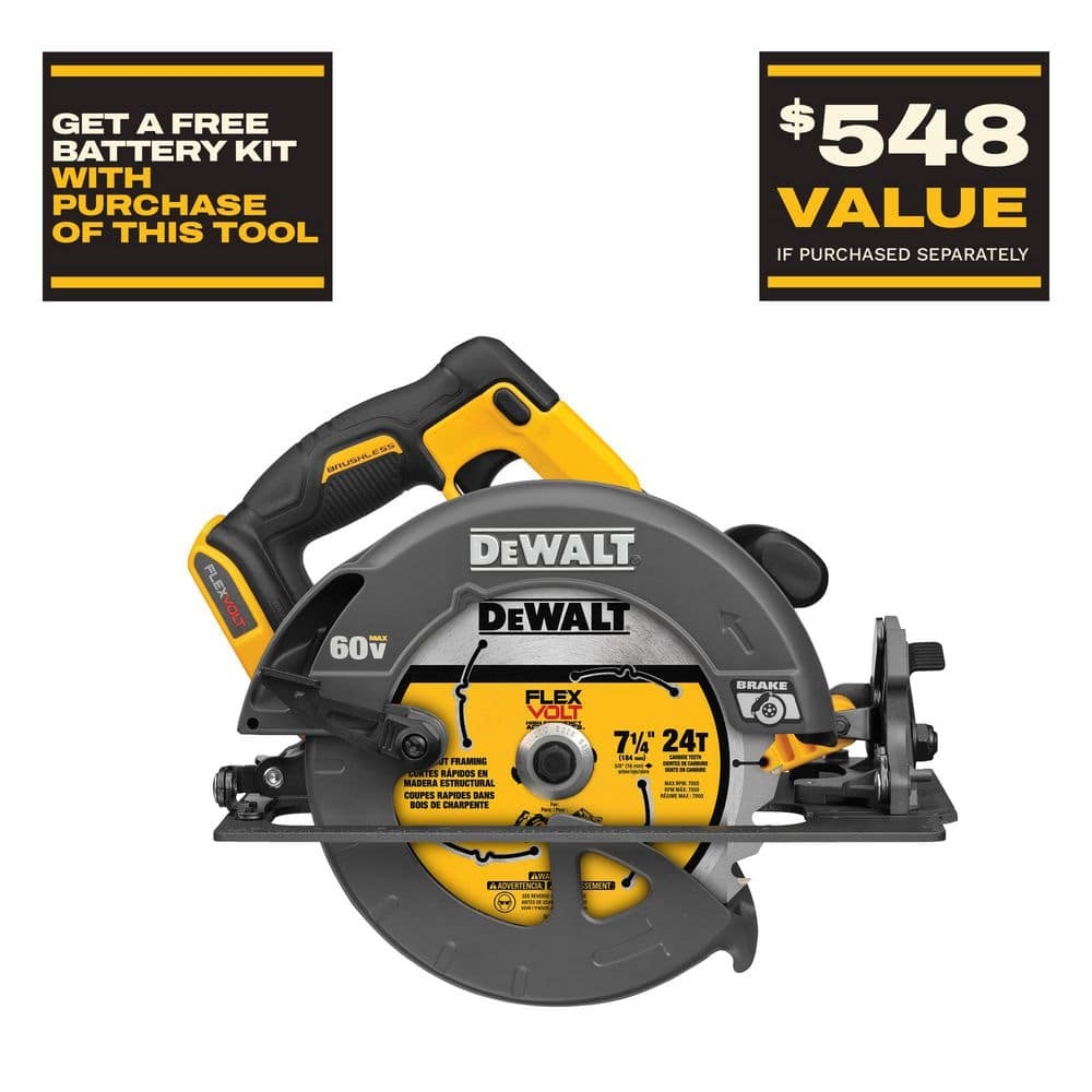 DEWALT FLEXVOLT 60V MAX Cordless Brushless 7 1 4 In Circular Saw With Brake Tool Only DCS578B The Home Depot