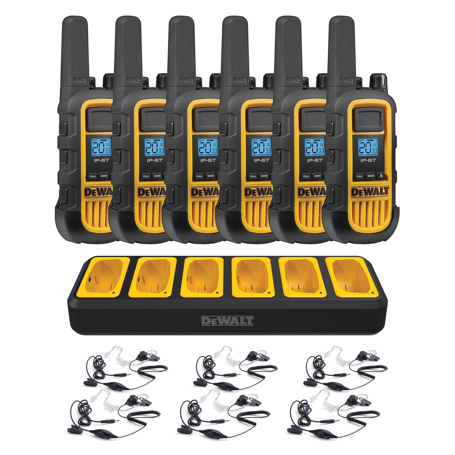 DEWALT Heavy Duty Rechargeable 2 Watt FRS Walkie Talkies 6 Pack 
