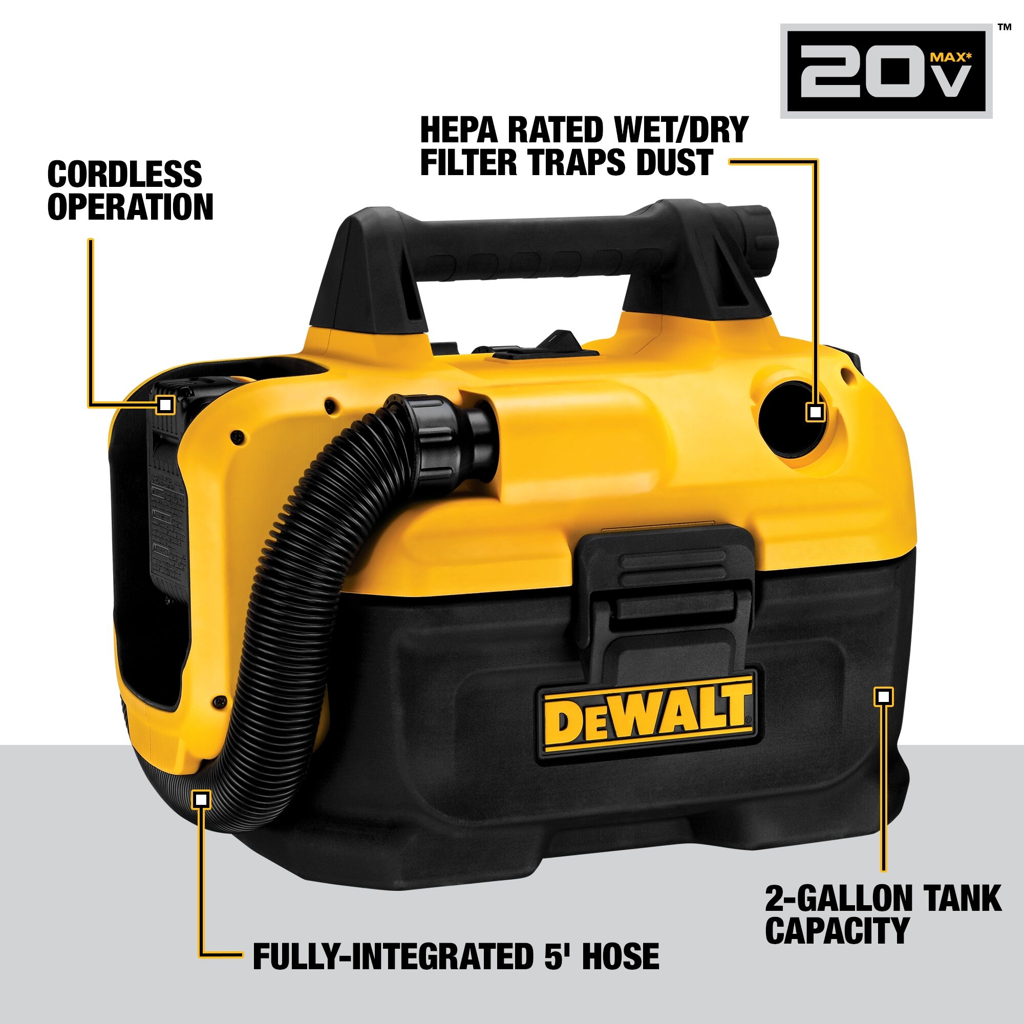 DeWalt Max 2 Gal Cordless Wet U0026 Dry Vacuum