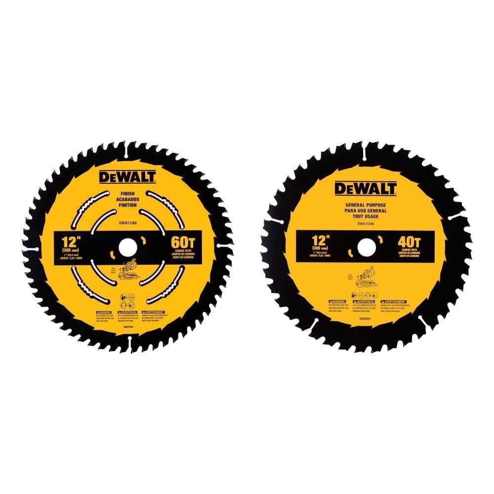 DEWALT Miter Saw Blade Combo Pack 12 Blades 40 Tooth U0026 60 Tooth Fine Finish Ultra Sharp Carbide DWA112CMB Amazon