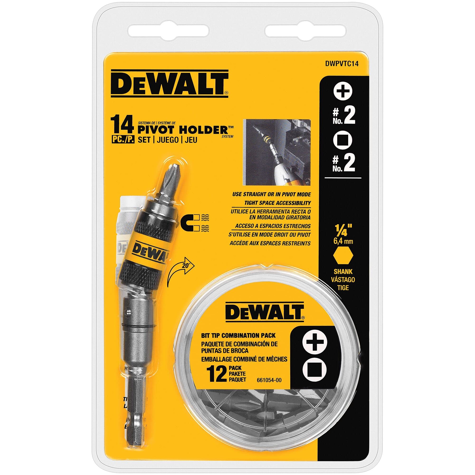 DEWALT Pivot Bit Holder Set With Screwdriving Bits And Magnetic Bit Holder 14 Piece DWPVTC14 Screwdrivers Amazon