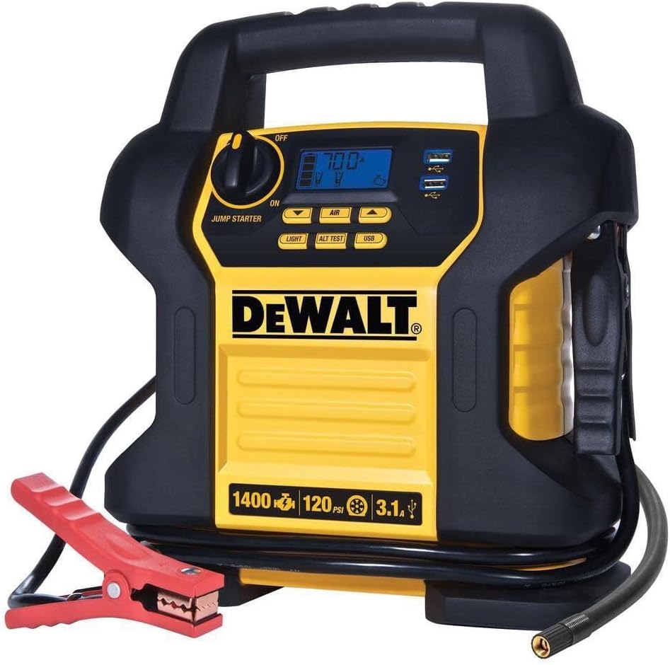 DEWALT Portable Power Station Jump Starter 1400 Peak Amps 120 PSI Air Compressor USB Ports