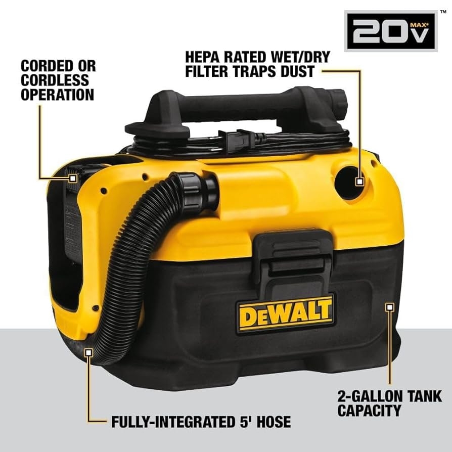 DEWALT Shop Vacuum Wet And Dry Cordless And Corded Wet Dry Vacuum Cleaner Shop Vac 20V MAX Portable Shopvac Tool Only DCV581H Vacuum And Dust Collector Accessories Amazon