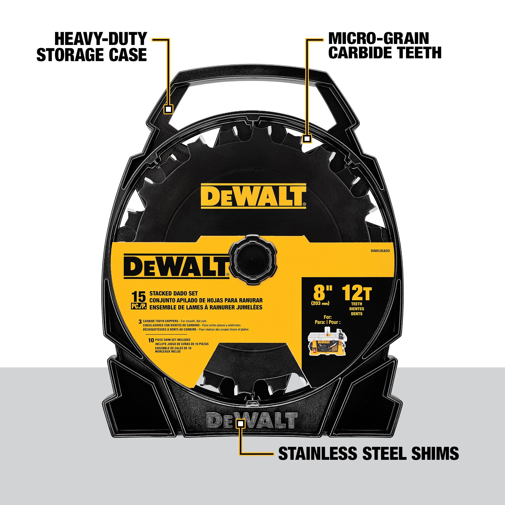 DeWalt Stacked Dado Saw Blade 8 Inch 12 Tooth DW812DADO 