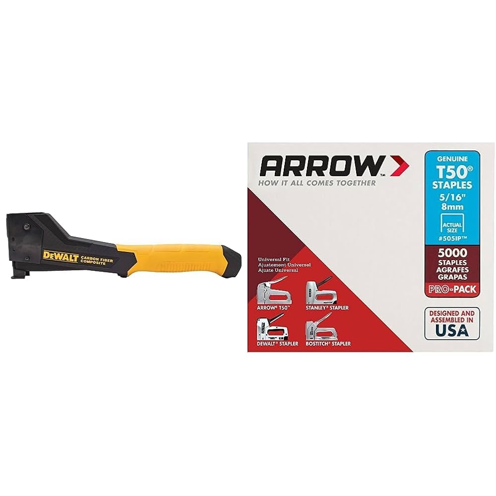 DEWALT Stapler Carbon Fiber DWHT75900 U0026 Arrow Fastener 505IP Heavy Duty T50 Staples For Upholstery Construction Furniture Crafts 5 16 Inch Leg Length 3 8 Inch Crown Size 5000 Pack Amazon