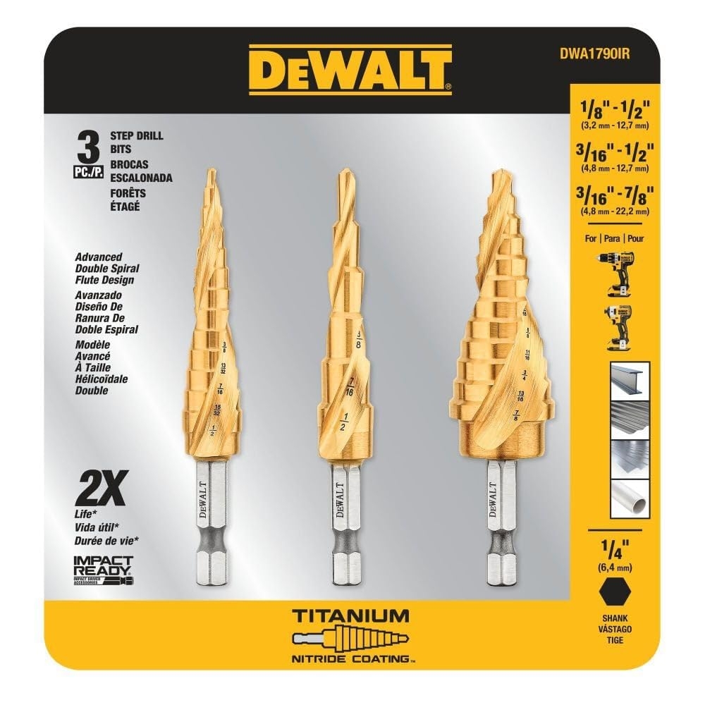 DEWALT Step Drill Bit Set 3 Piece DWA1790IR Screwdriver Bit Sets Amazon