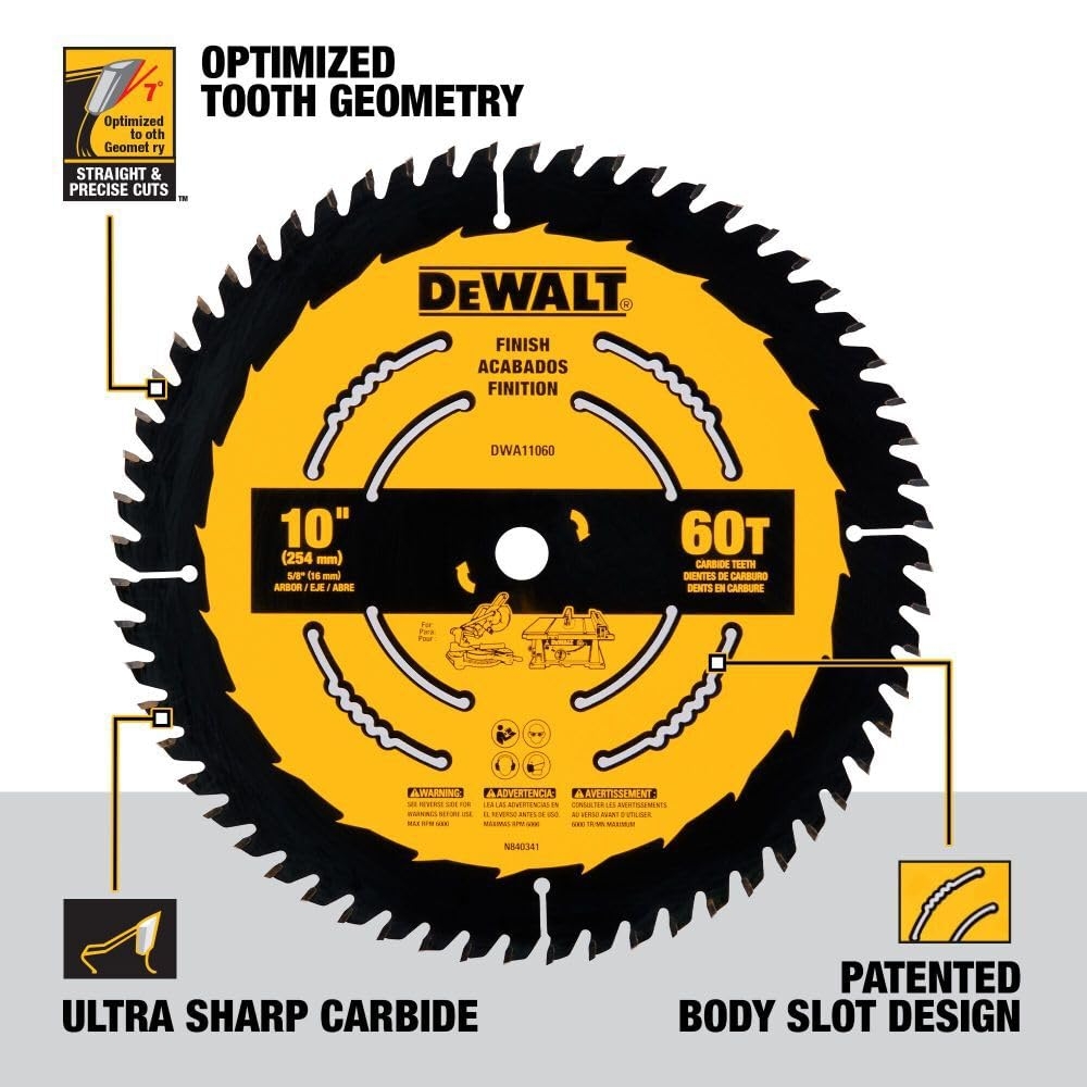 DEWALT Table Saw Blade 10 In 60 Tooth Fine Finish Ultra Sharp Carbide DWA11060 Amazon