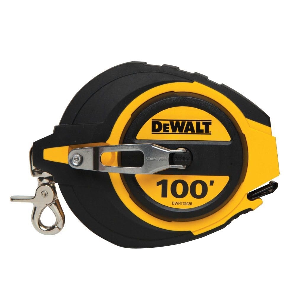 DEWALT Tape Measure 100 Foot Self Lock Solid Chrome Finish Rubber Grip DWHT34036L Tape Measures Amazon