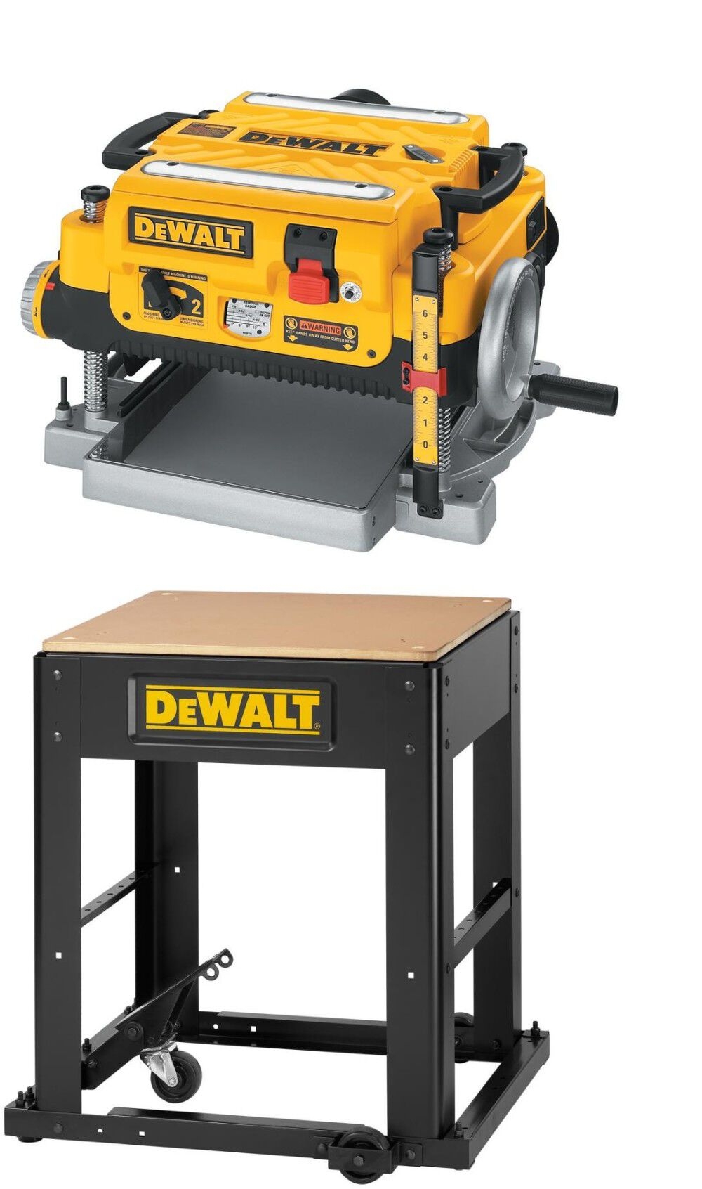 DEWALT Thickness Planer 13in Three Knife 2 Speed With Mobile Stand Bundle DW735 DW7350 Acme Tools