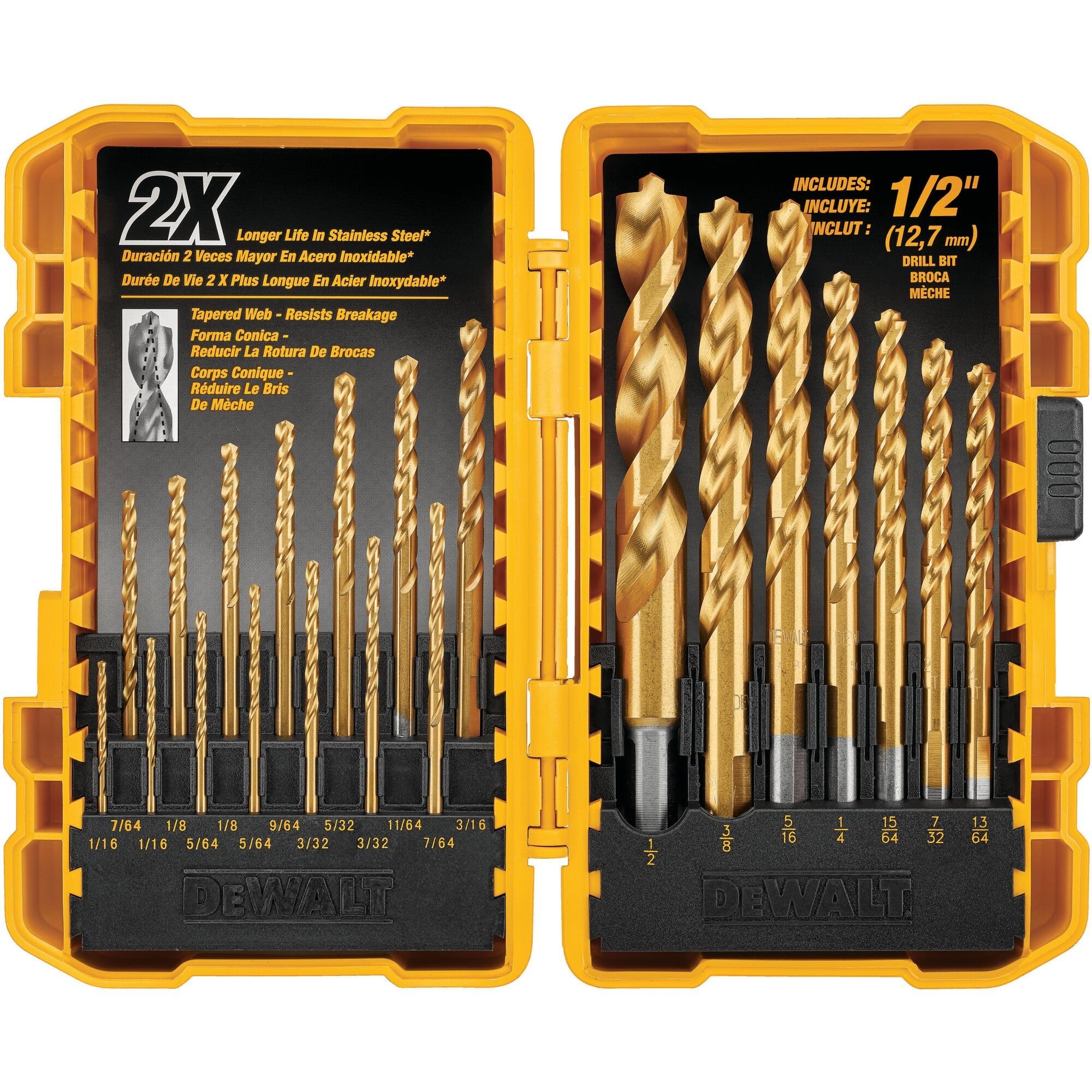 DEWALT Titanium Nitride Coated Drill Bit Set Pilot Point 21 Piece DW1361 Jobber Drill Bits Amazon