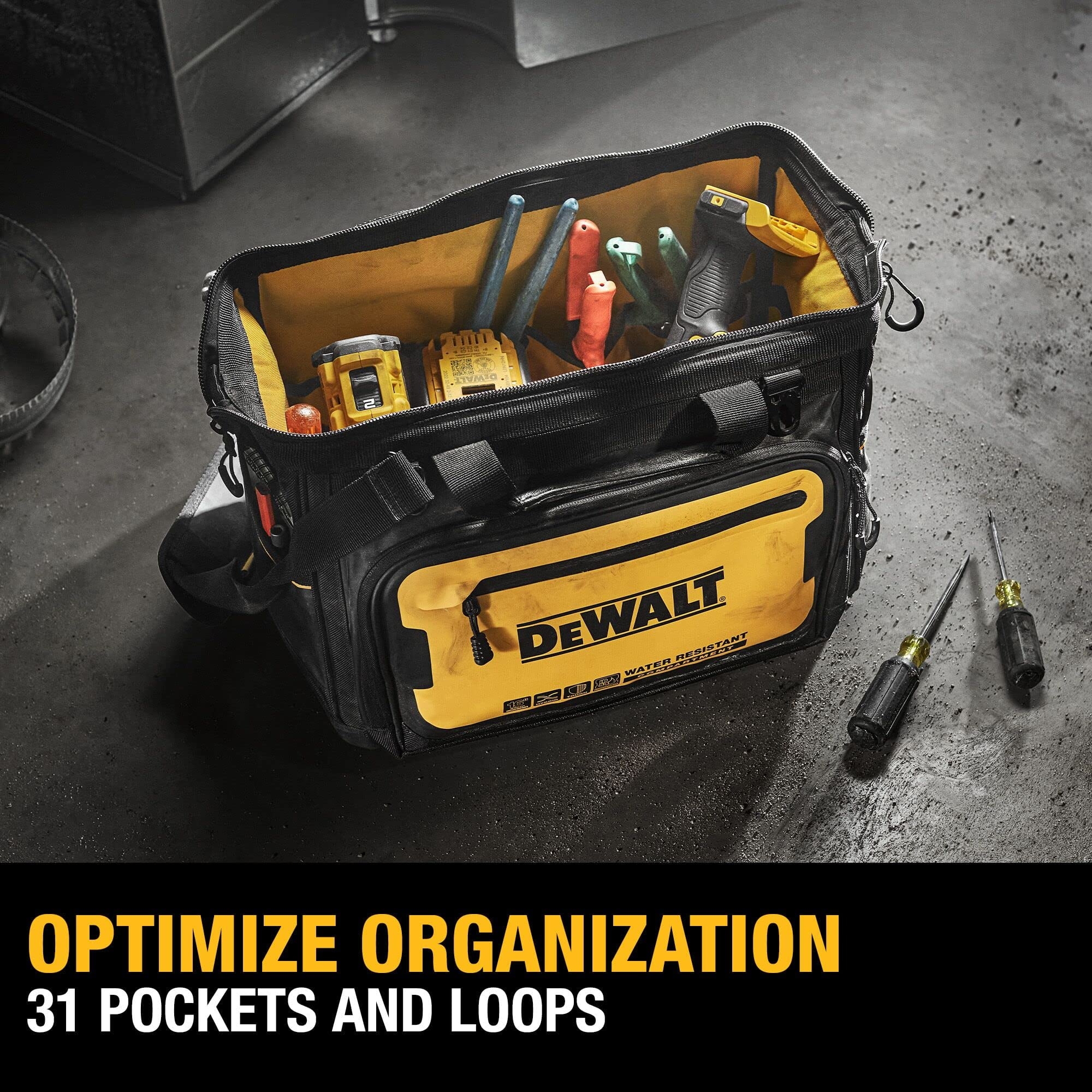 DEWALT Tool Bag Water Resistant Hard Bottom 16 inch Professional Tool Tote DWST560103 Walmart