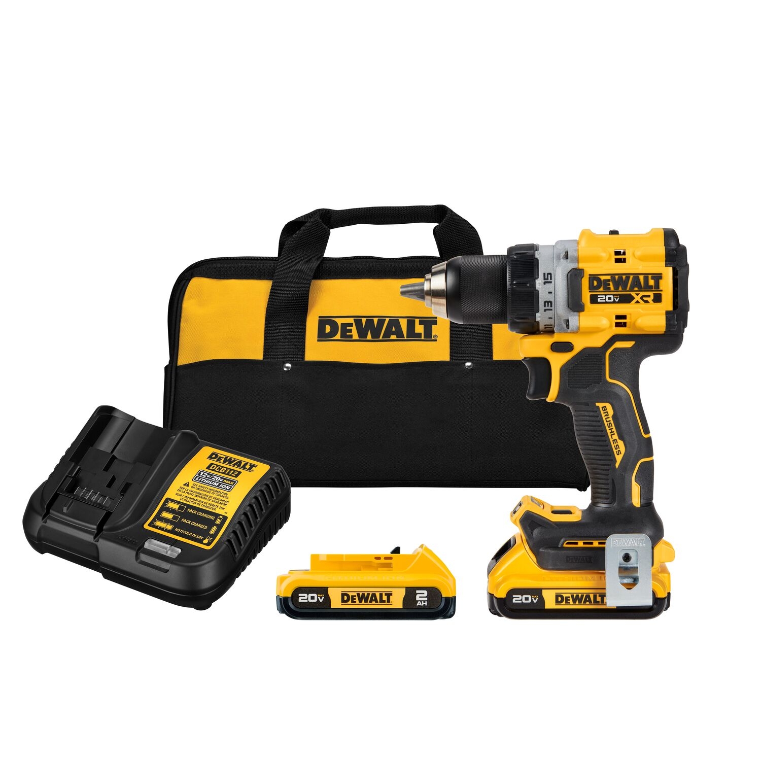 DEWALT XR 20 volt Max 1 2 in Keyless Brushless Cordless Drill 2 Batteries Charger And Soft Bag Included DCD800D2 At Lowes