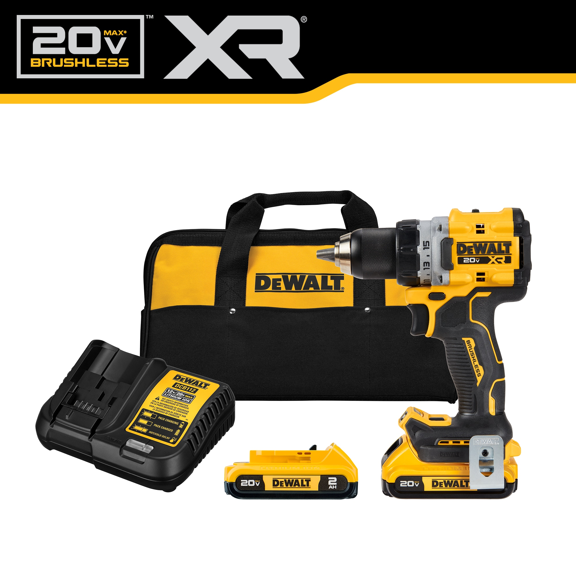 DEWALT XR 20 volt Max 1 2 in Keyless Brushless Cordless Drill 2 Batteries Charger And Soft Bag Included DCD800D2 At Lowes