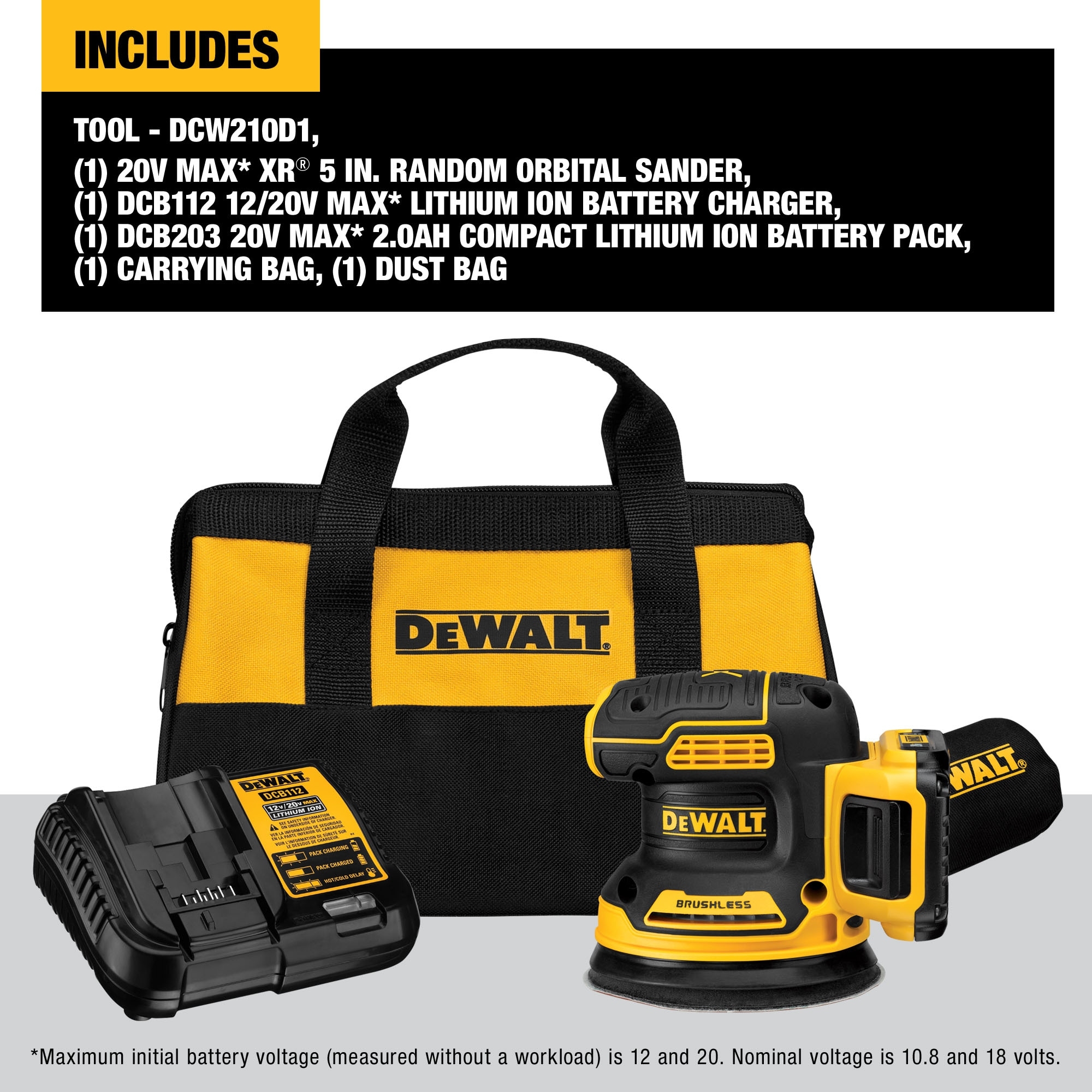 DEWALT XR 20 Volts Brushless Variable Random Orbital Cordless 