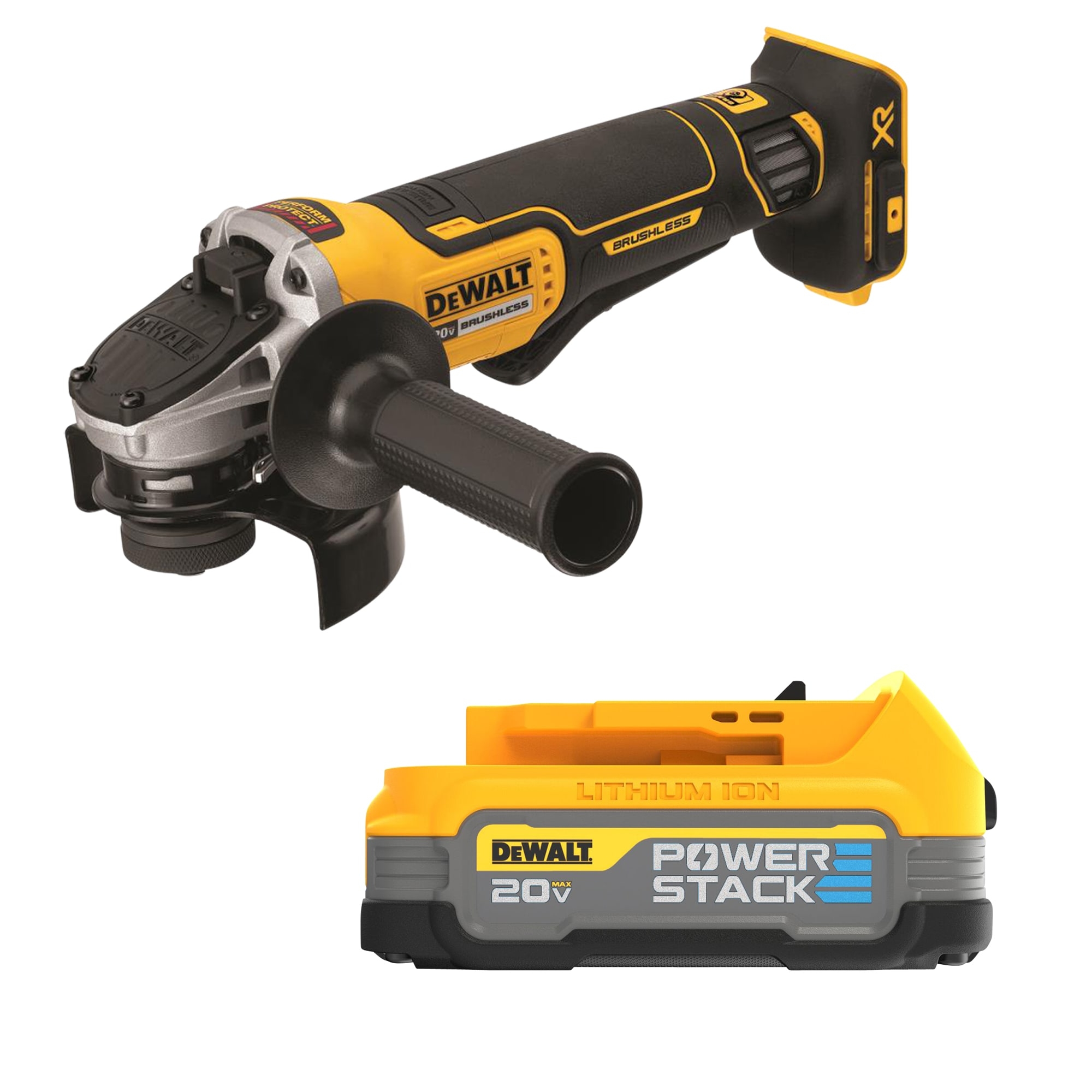 DEWALT XR 4 5 in 20 Volt Max Paddle Switch Brushless Cordless Angle Grinder U0026 20V MAX DEWALT POWERSTACK Compact Battery
