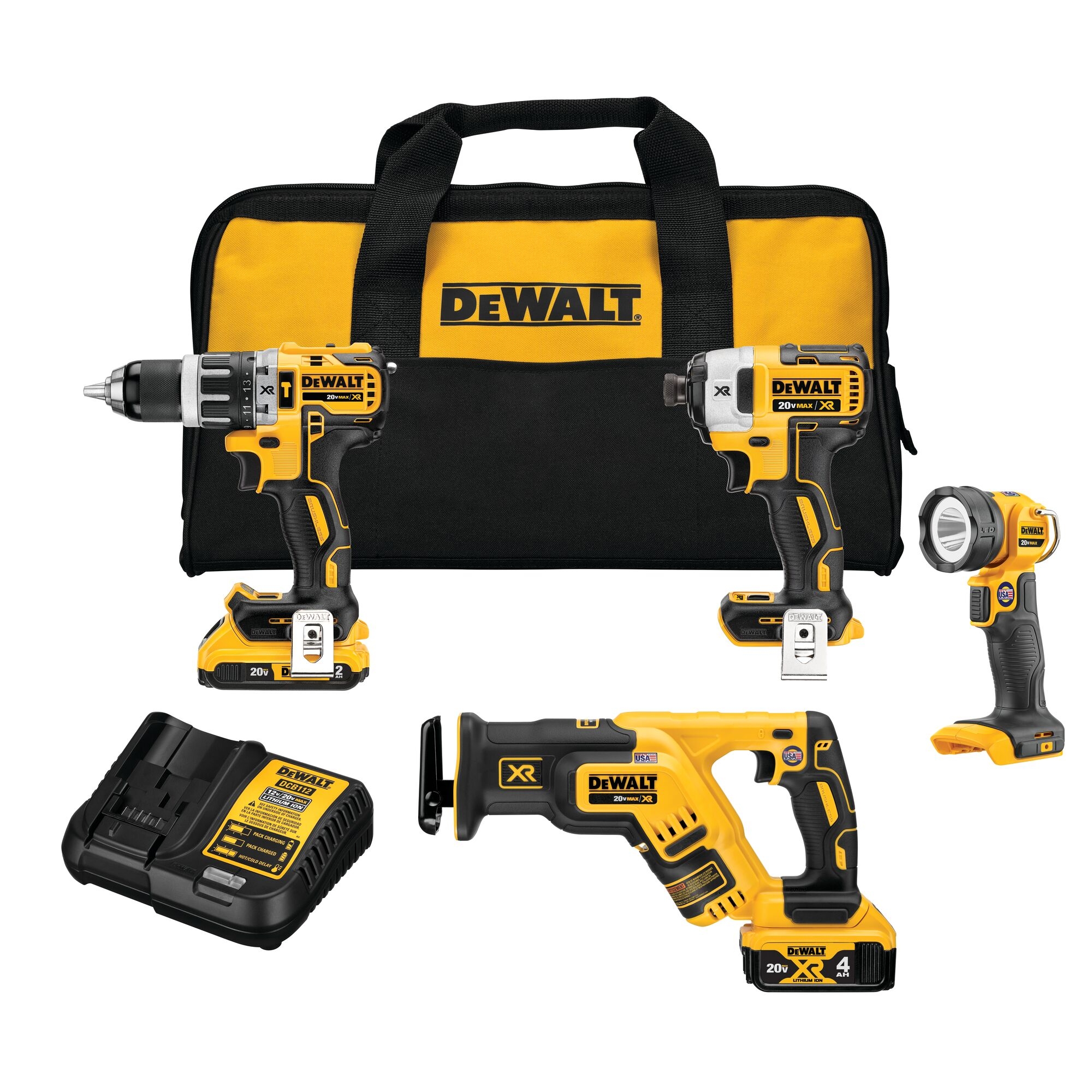 DEWALT XR 4 Tool 20 Volt Max Brushless Power Tool Combo Kit With Soft Case 2 Batteries And Charger Included DCK487D1M1 At Lowes