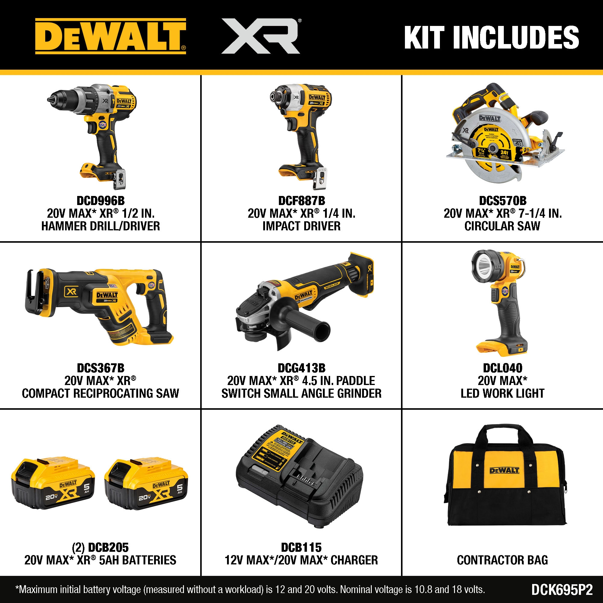DEWALT XR 6 Tool 20 Volt Max Brushless Power Tool Combo Kit With Soft Case 2 Batteries And Charger Included DCK695P2 At Lowes