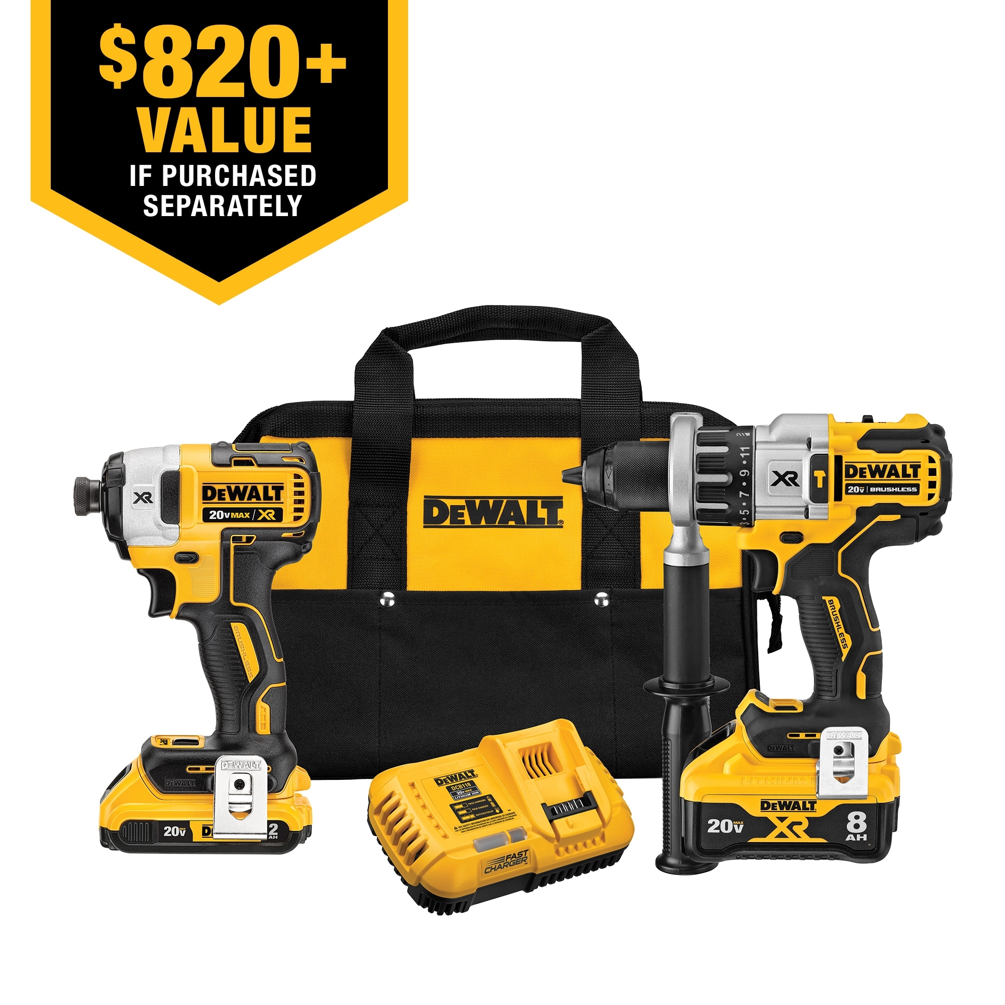 DEWALT XR POWER DETECT 2 Tool 20 Volt Max Brushless Power Tool Combo Kit With Soft Case 2 Batteries And Charger Included DCK299D1W1 At Lowes