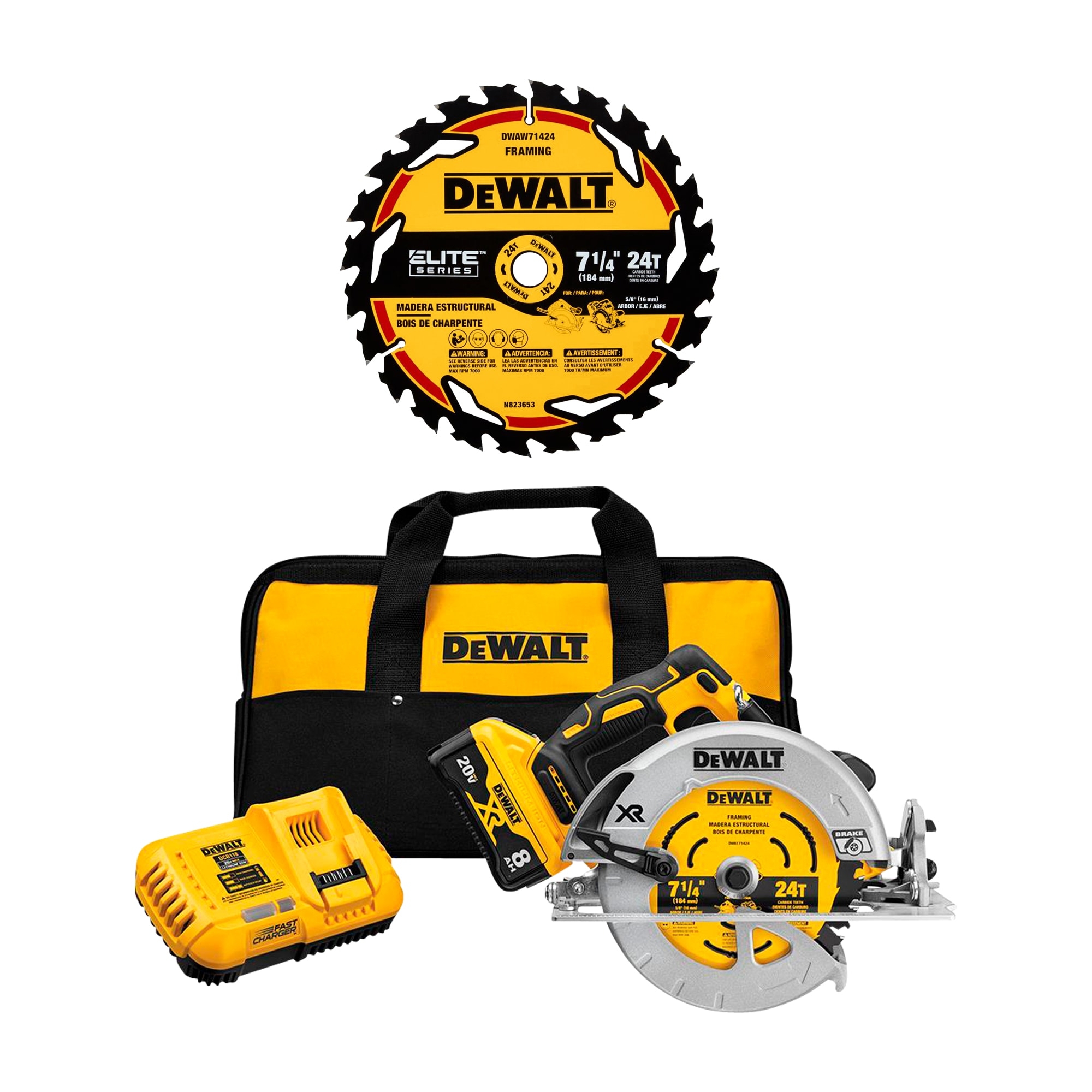 DEWALT XR POWER DETECT 20V 7 1 4 in Brushless Cordless Circular Saw Combo Kit Battery And Charger Included U0026 ELITE SERIES 7 1 4 in 24 Tooth 