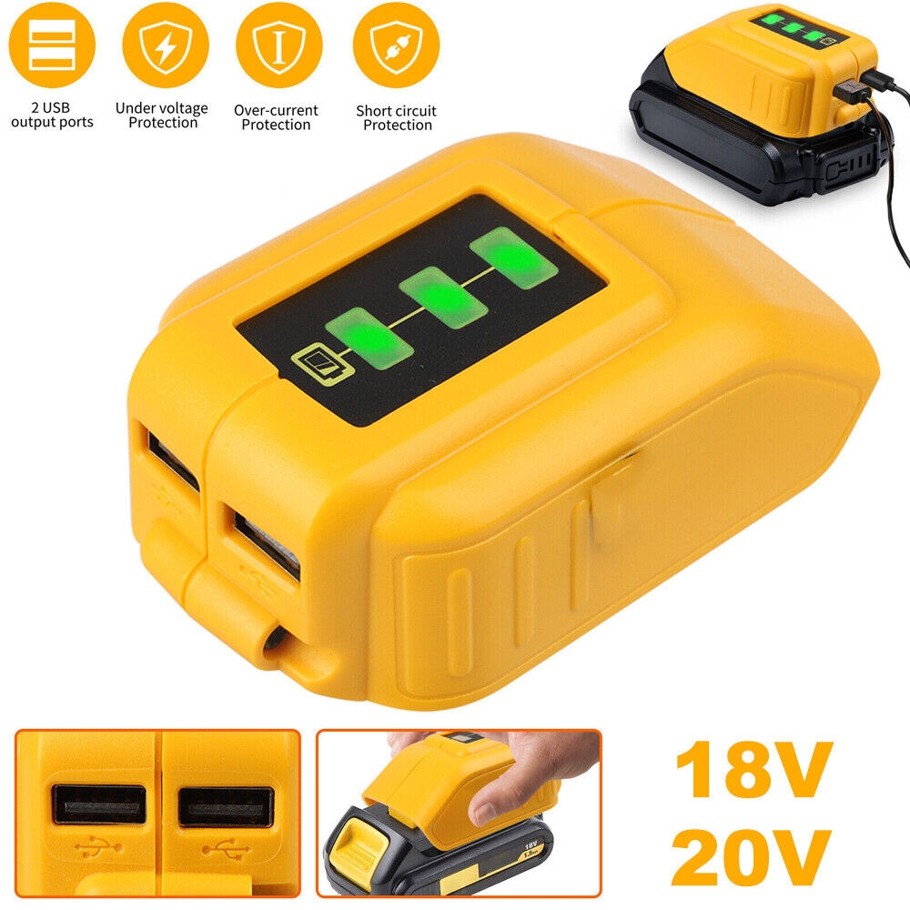 Dual USB Power Source Phone Charger Adapter For Dewalt 20V MAX Li ion Battery US