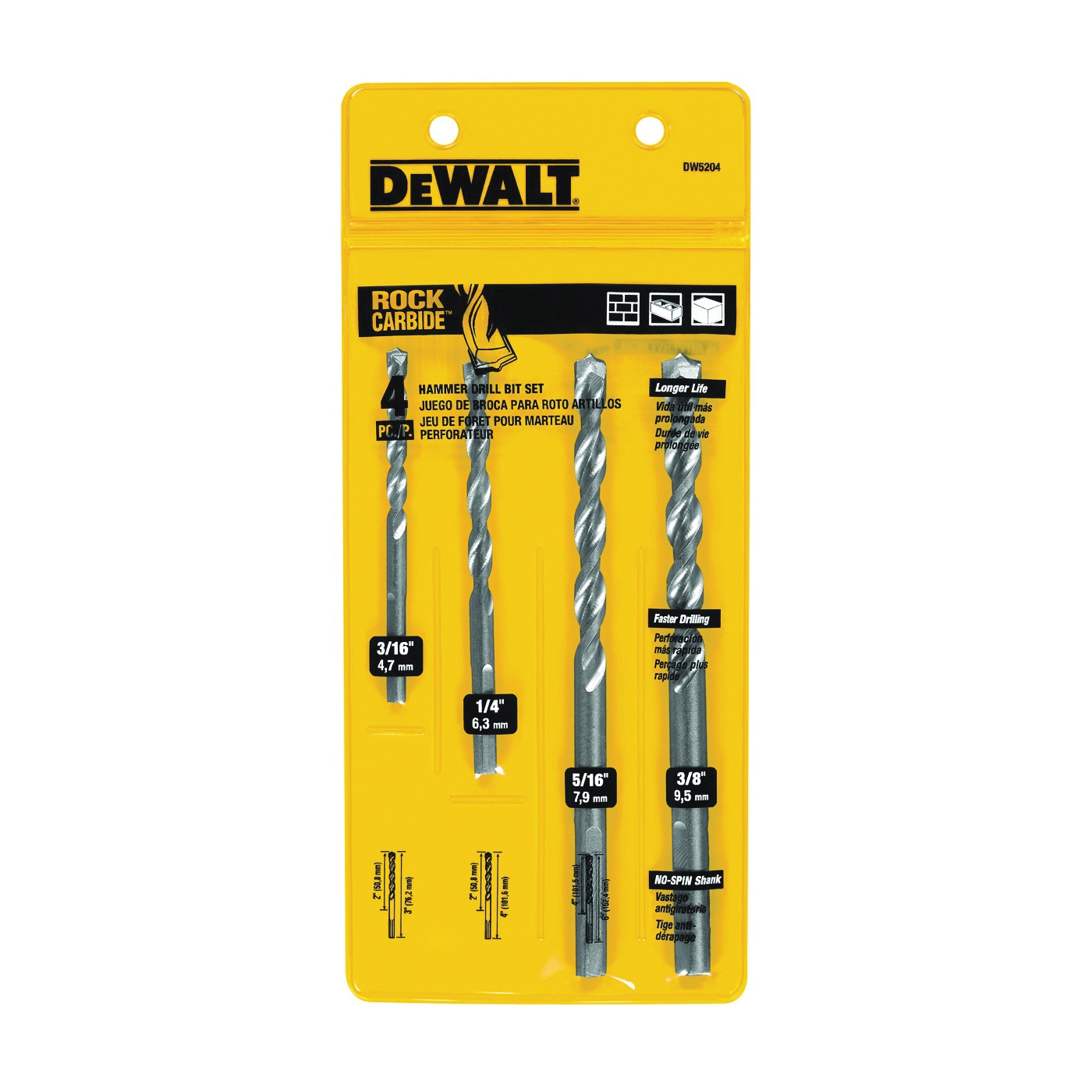 DW5204 Hammer Drill Bit Set Premium 4 Piece 