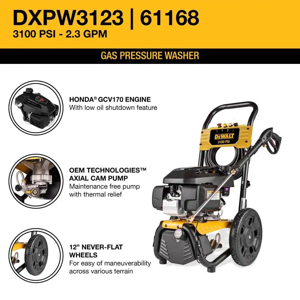 DXPW3123 Cold Water DeWalt Pressure Washer 3100 PSI